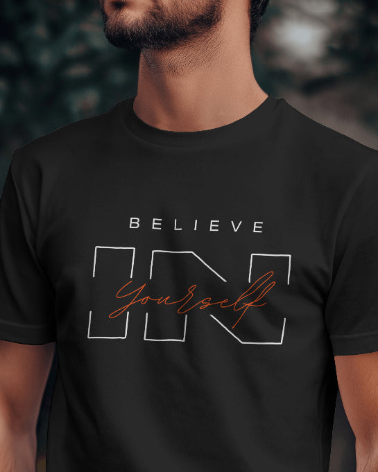 Believe in Yourself Black T-Shirt | Minimal Motivational Graphic Tee for Men