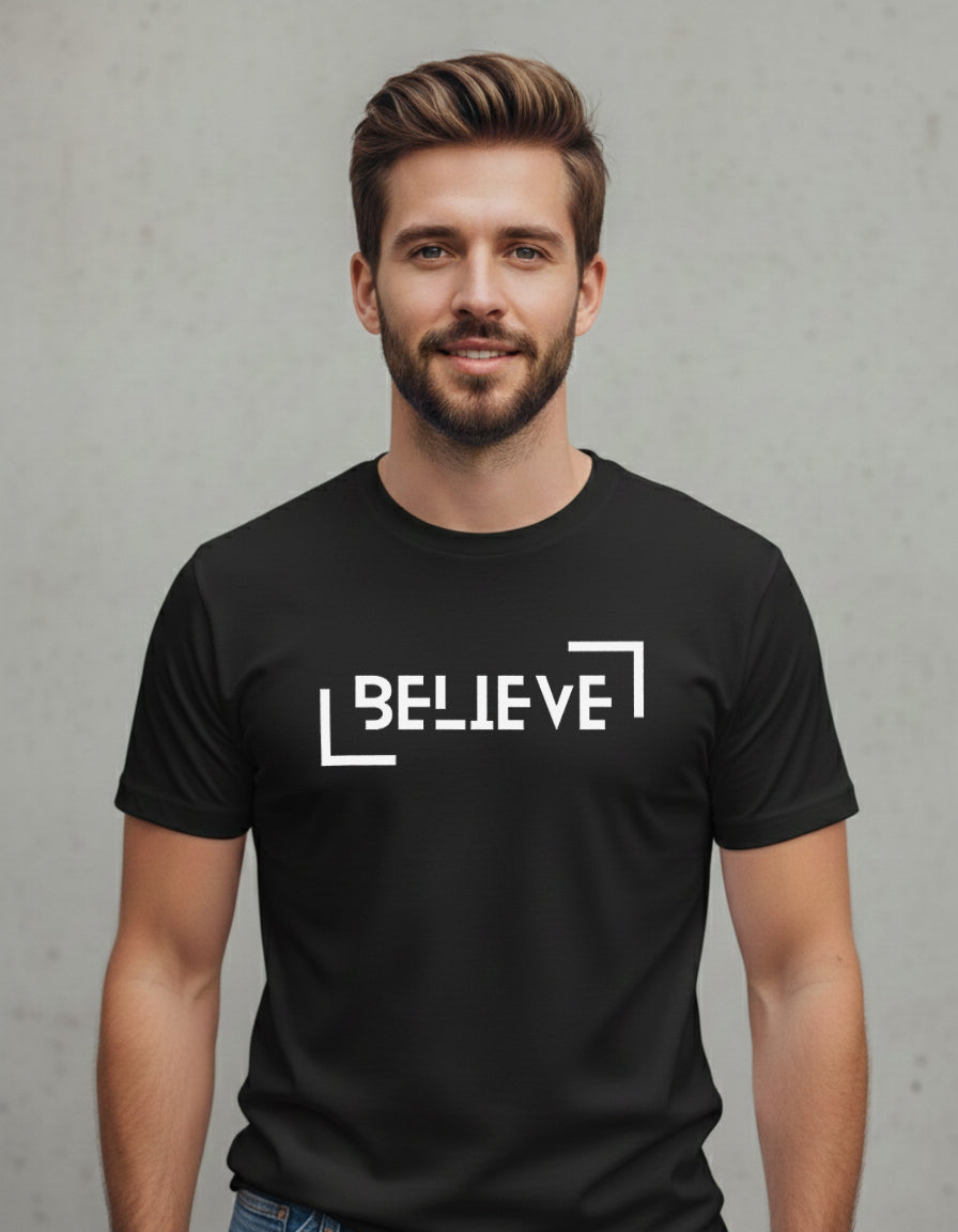 BELIEVE Motivational Quote T-Shirt Minimal Typography Shirt
