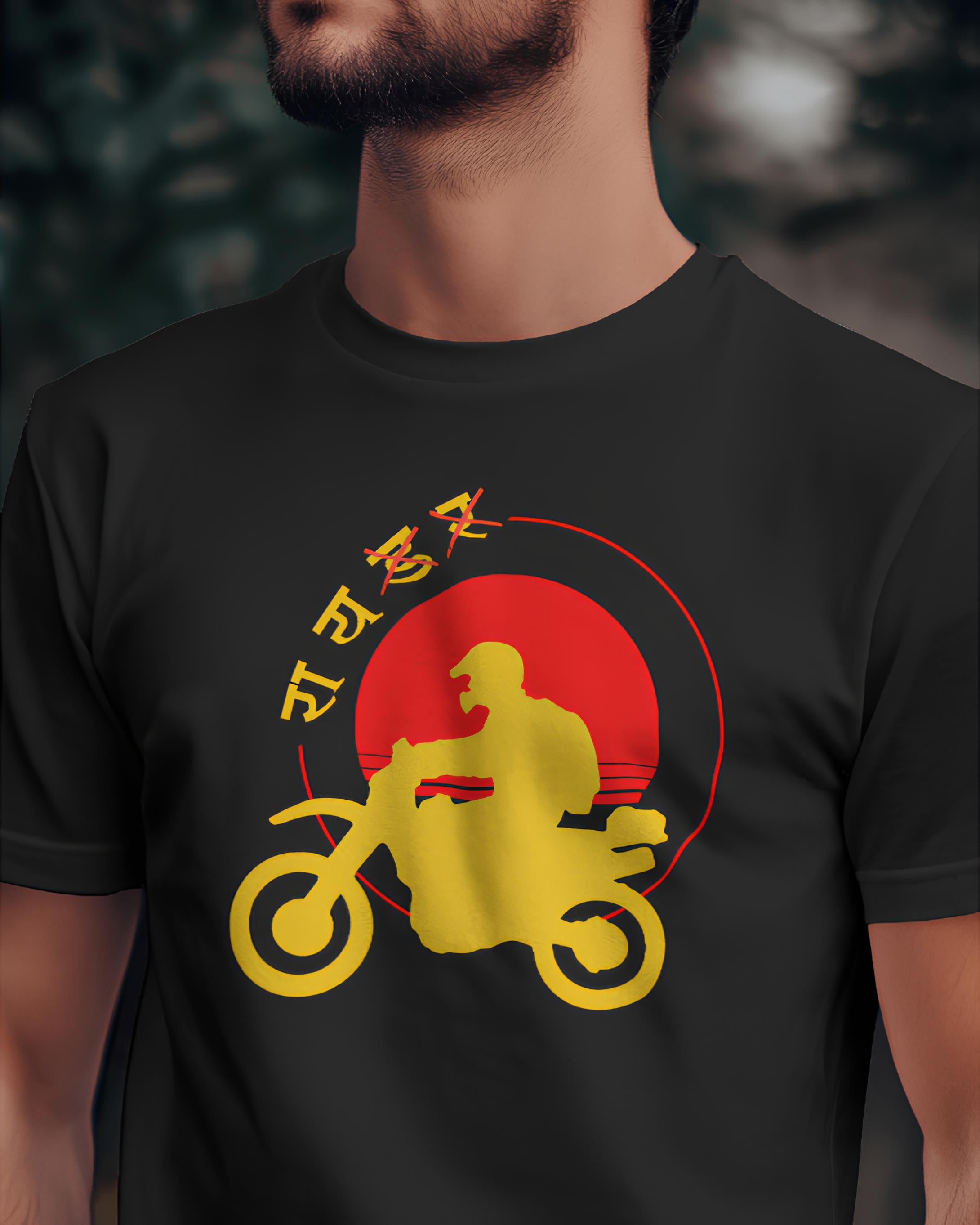 Retro Rider Motorcycle Graphic T-Shirt (Black)