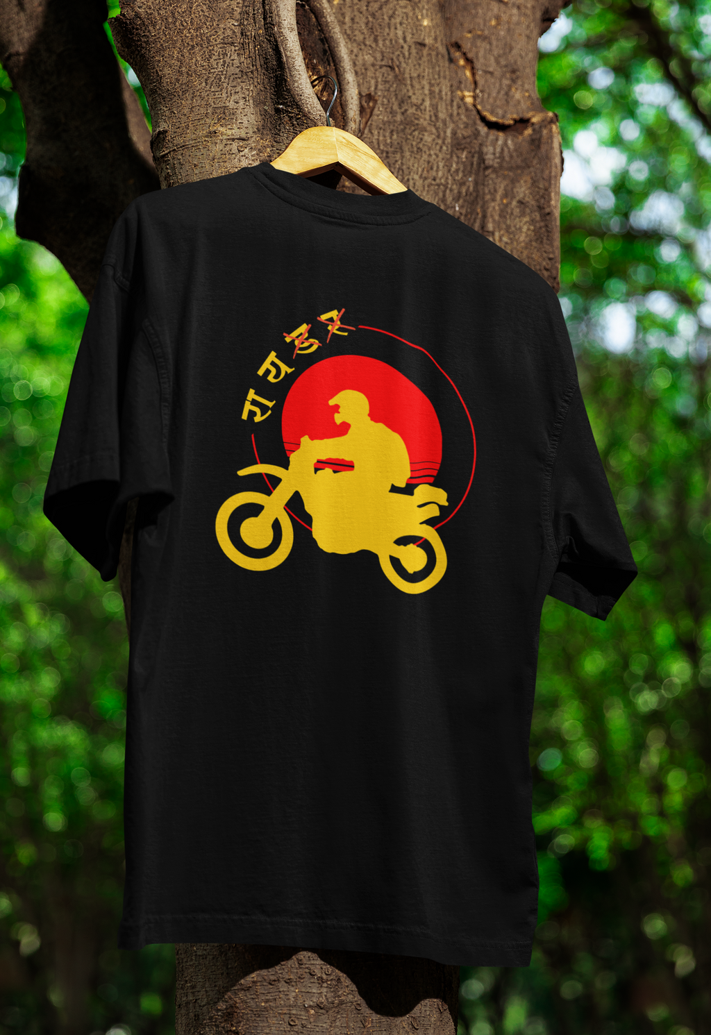 Retro Rider Motorcycle Graphic T-Shirt (Black)